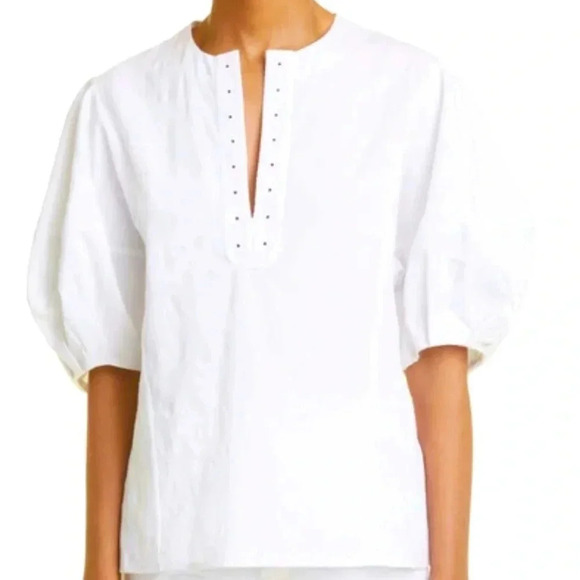 Chloe | Puff-Sleeved V-Neck Blouse | White/Ivory | Size 38 Womens 4 US | NWT - Picture 1 of 15